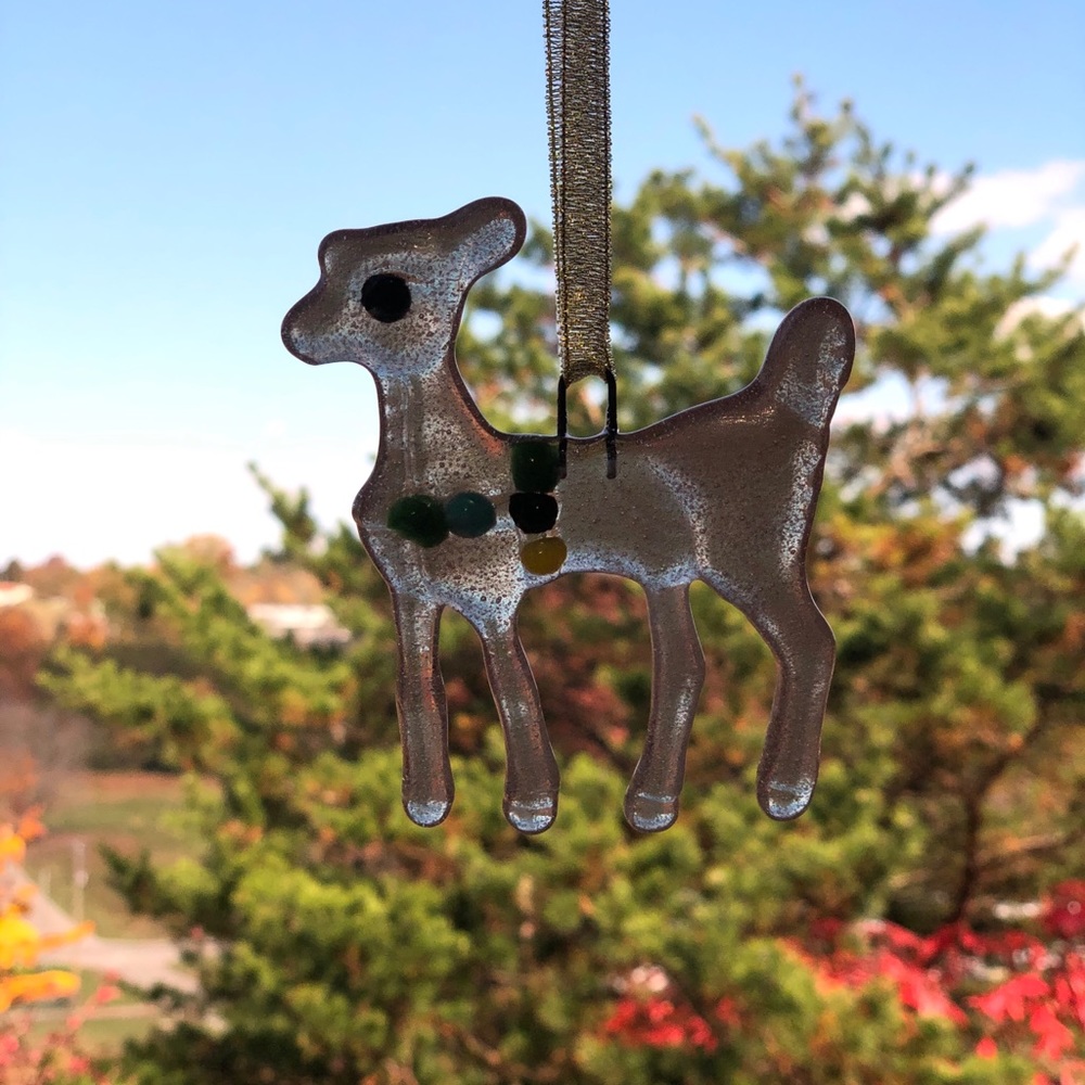 Fused glass reindeer ornament